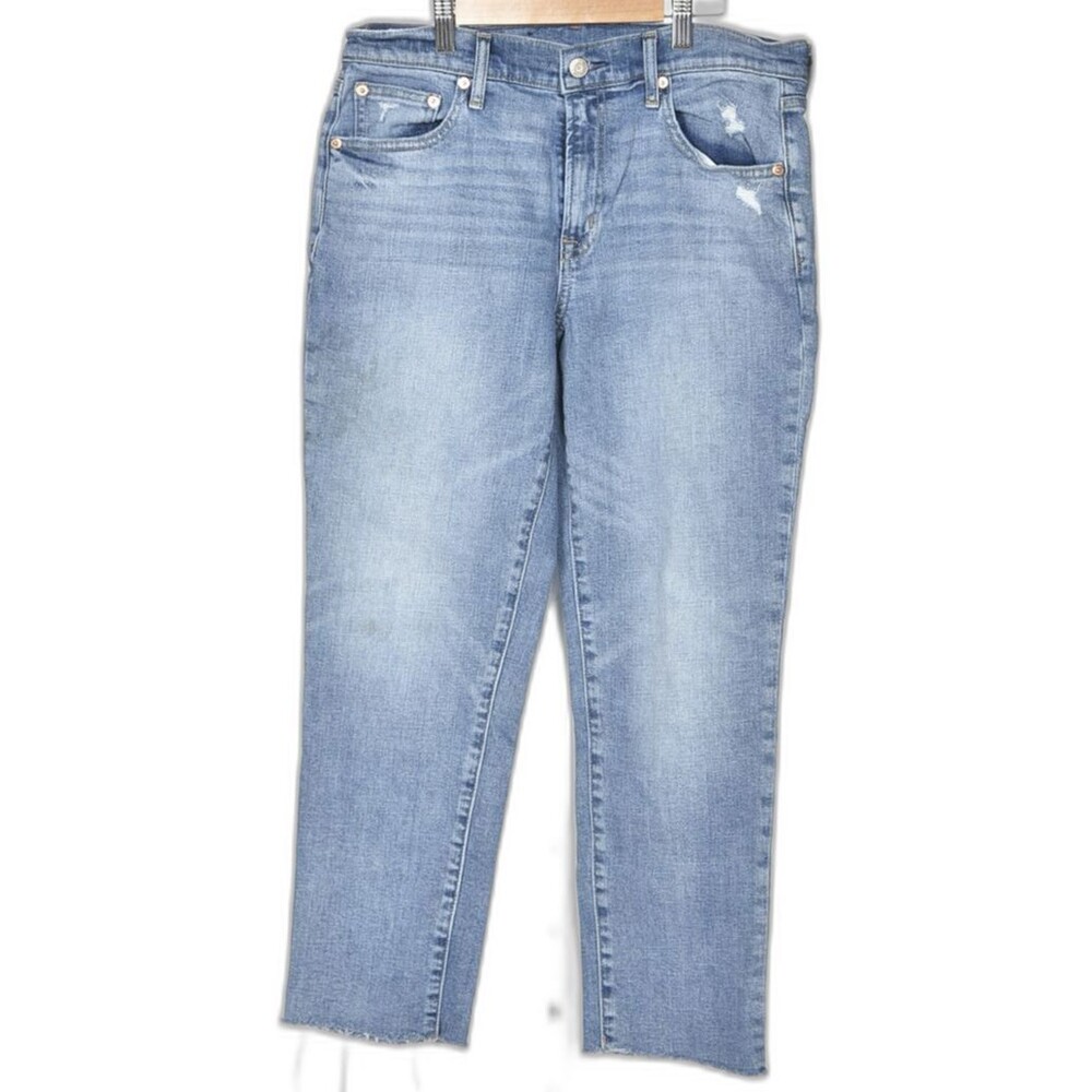 Gap Girlfriend Mid Rise Tapered Leg Distressed Stonewash Jeans Size 8R / 29